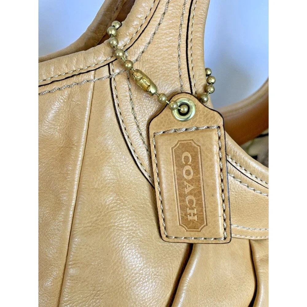 Coach Pleated Ergo Tote #12240 Tan Leather Tattersall Lining 2008 Shoulder Bag
